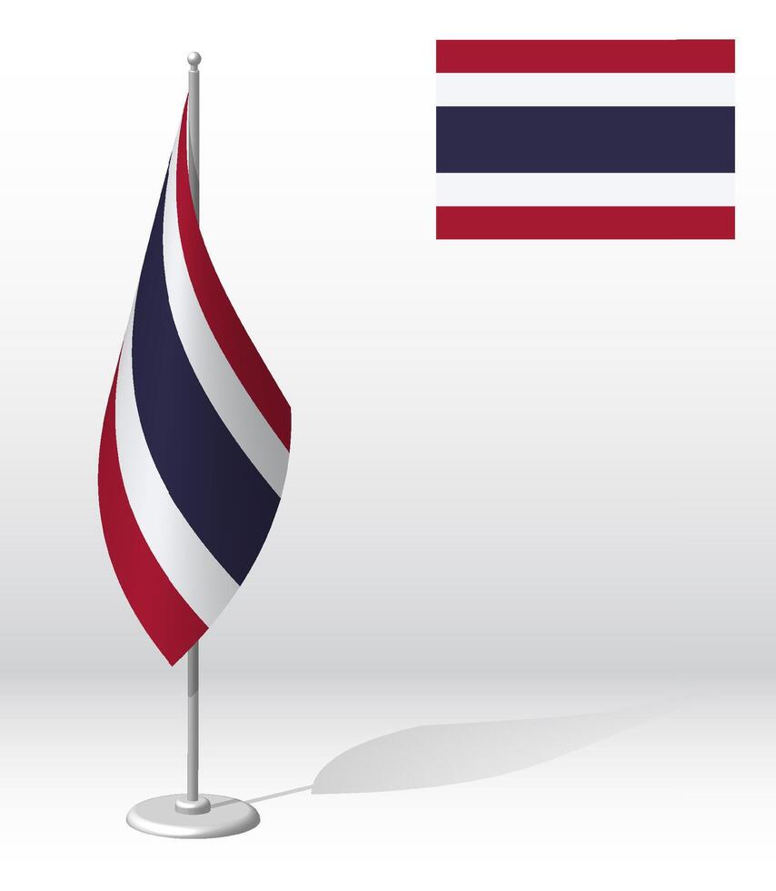 KINGDOM OF THAILAND flag on flagpole for registration of solemn event, meeting foreign guests. National independence day of THAILAND. Realistic 3D on white vector