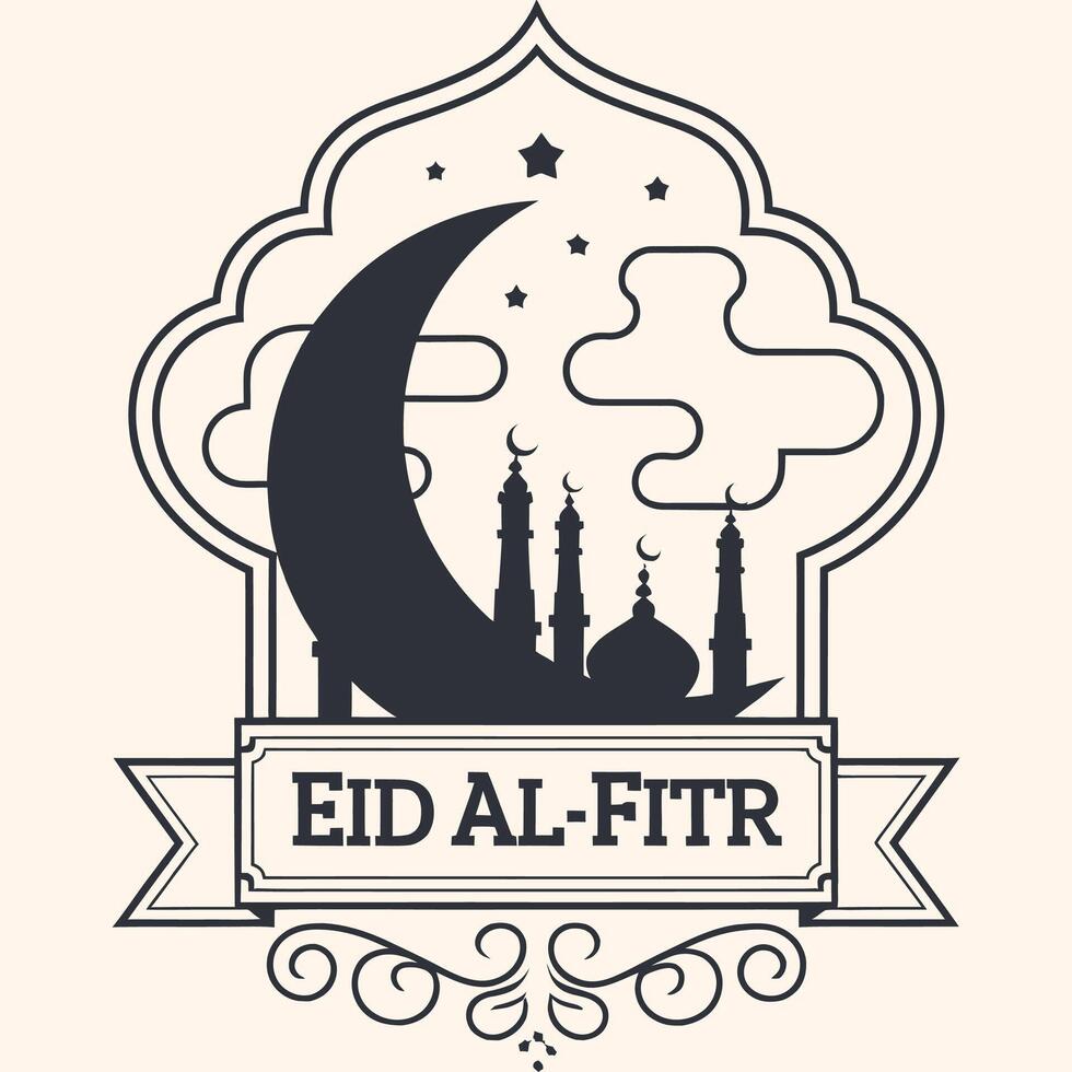 Eid al fitr logo with mosque and crescent vector
