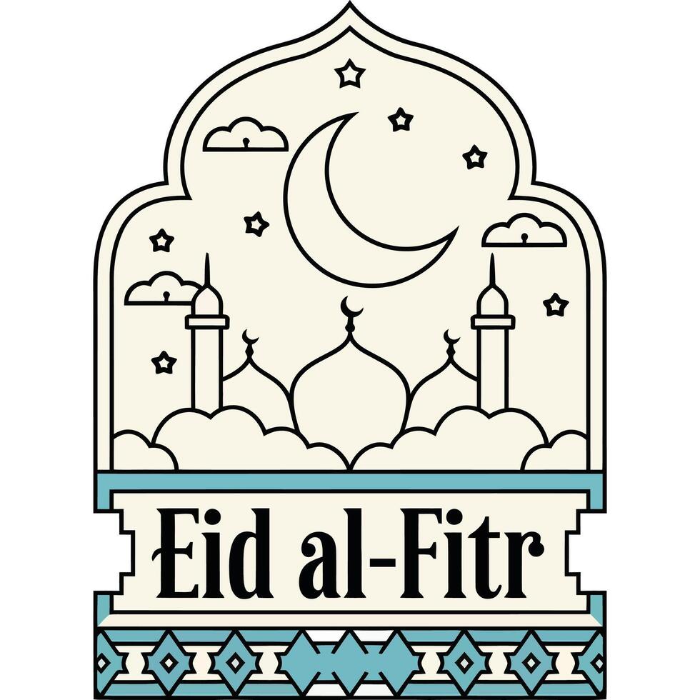Eid al-fitr logo with a mosque and crescent vector