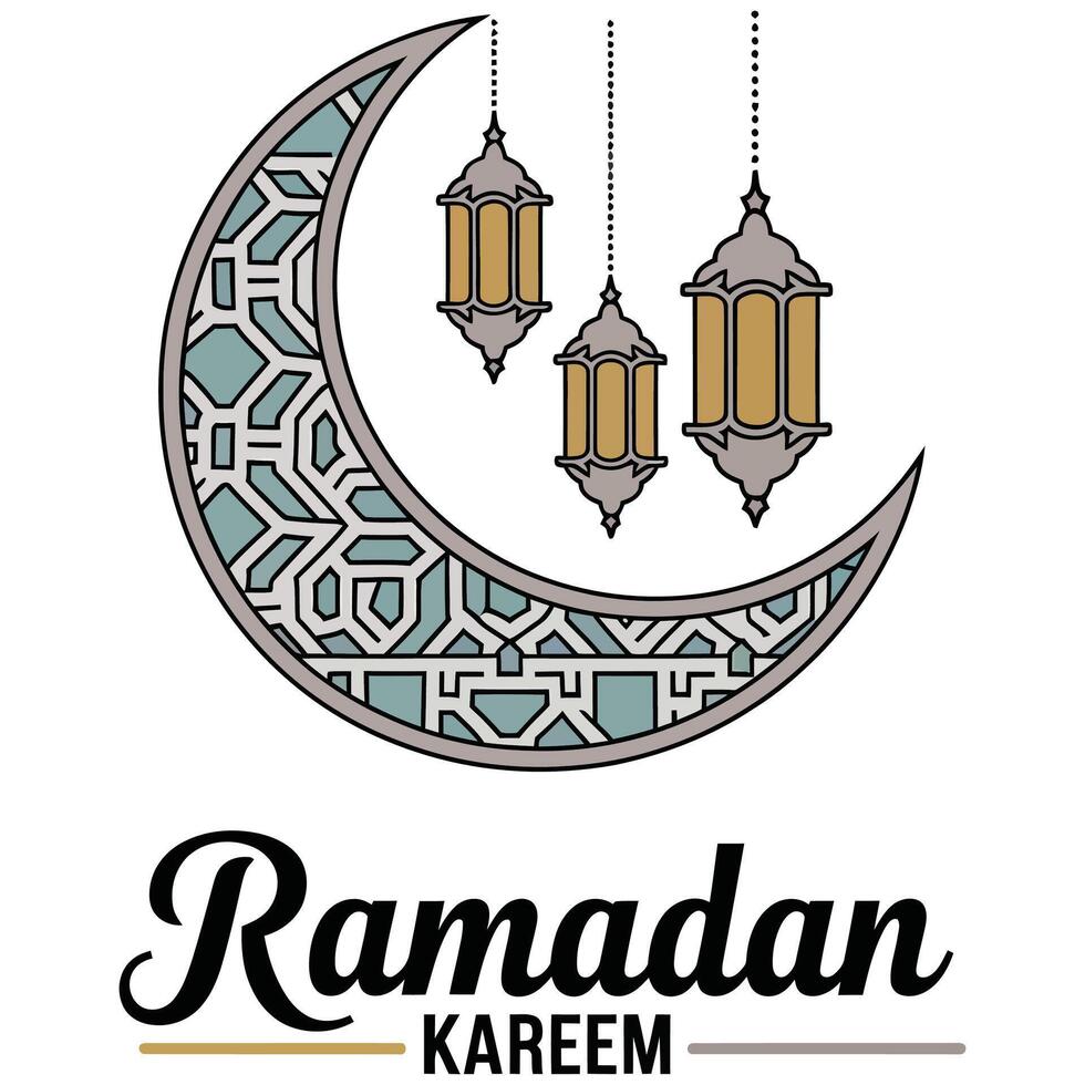 Golden Lanterns Hanging for Ramadan Kareem. vector