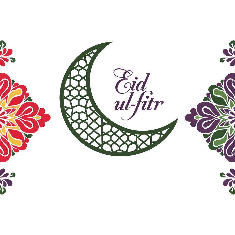 Eid ul fitr greeting card with crescent and floral pattern vector