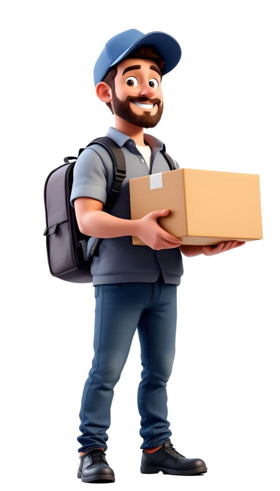 A man with a beard and a backpack is holding a box png