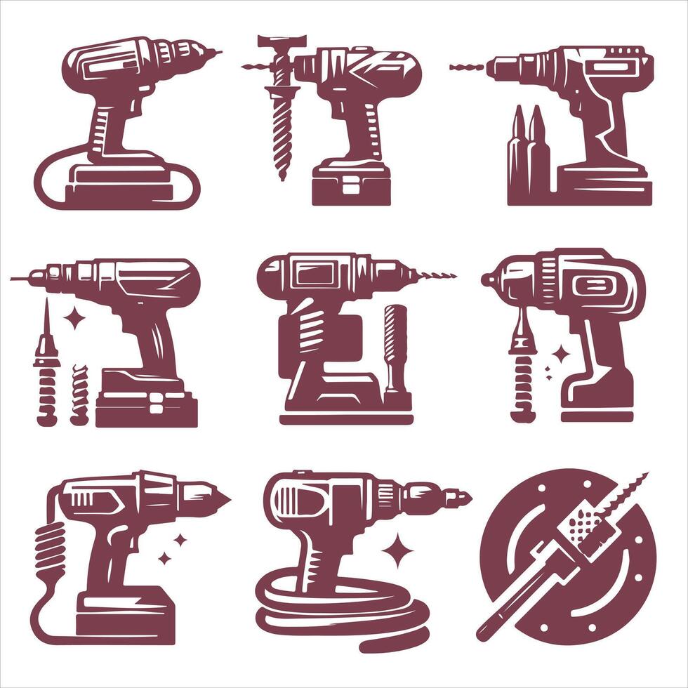 Hammer Drill collection logo vector