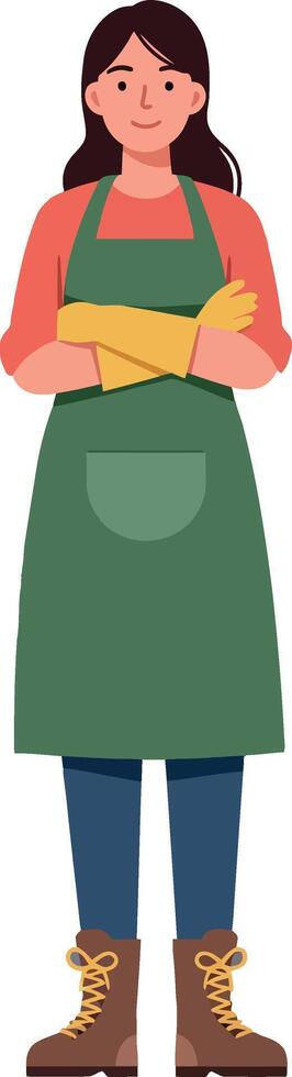 Woman with apron and boots in minimal flat art vector
