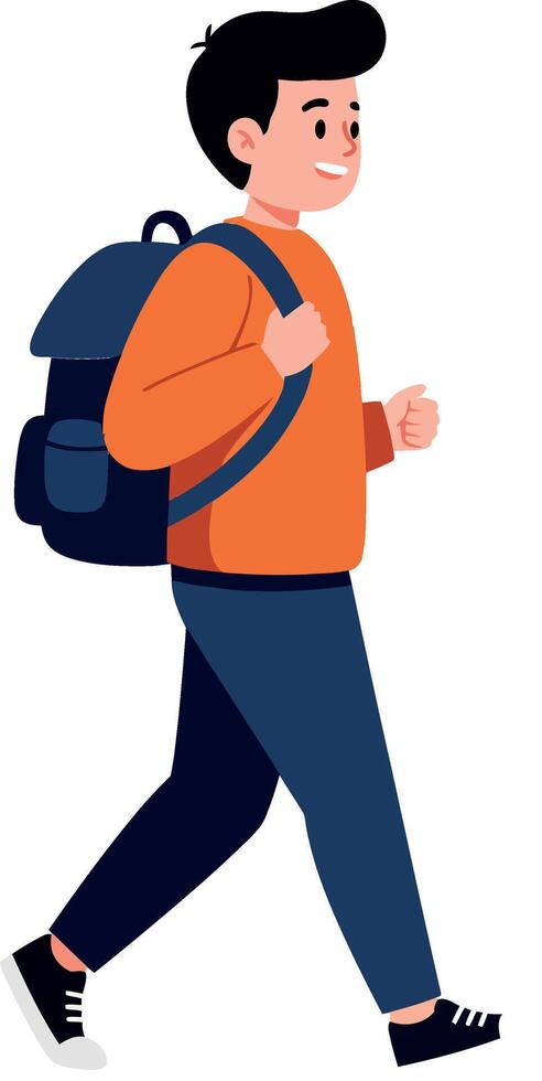 Young man walking with backpack in flat art style vector
