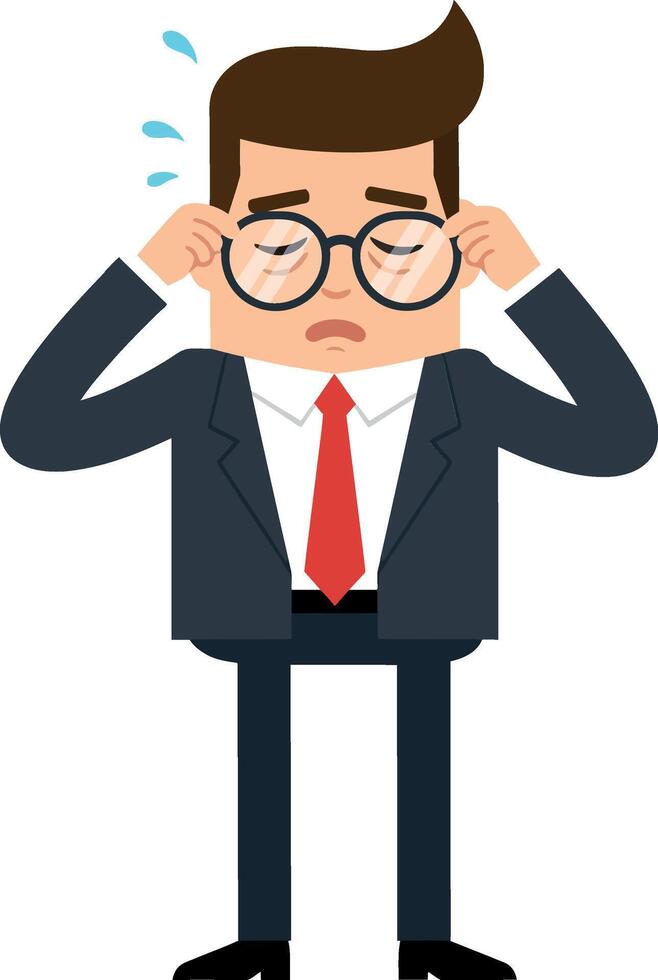 Businessman in suit feeling stressed in flat art style illustration vector