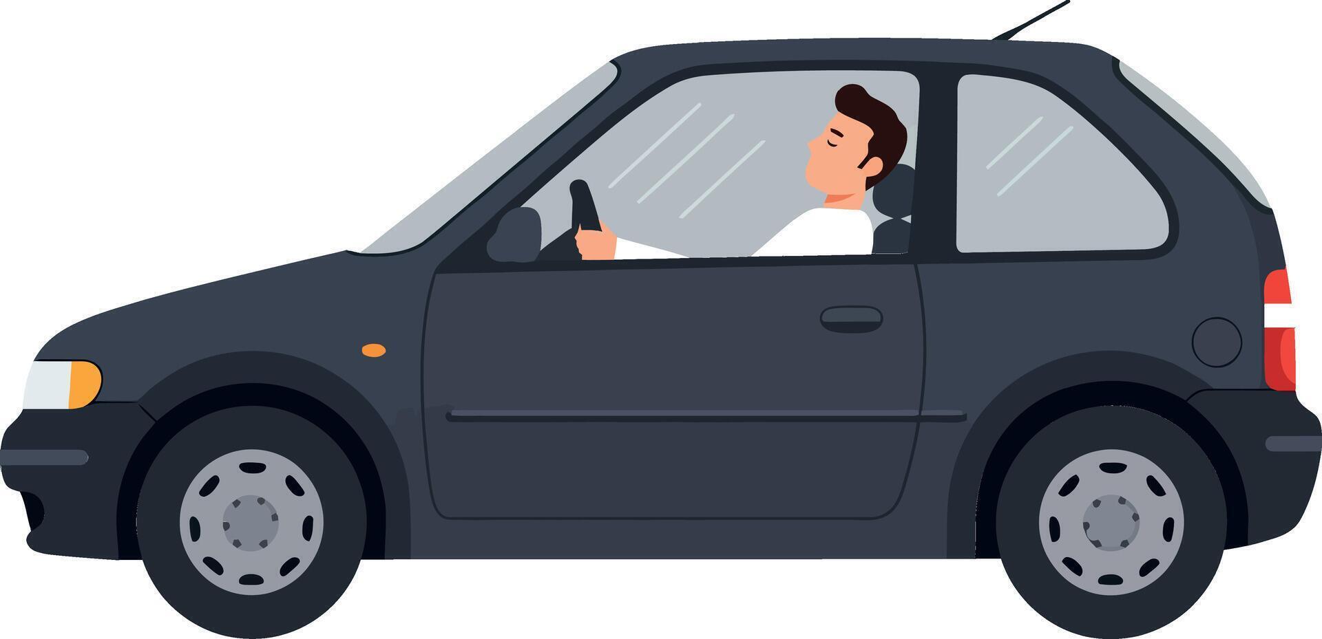 Car driving with a man in a flat and minimal illustration vector