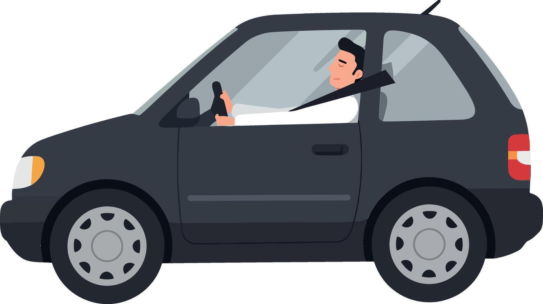 Car driving with person inside in flat illustration vector