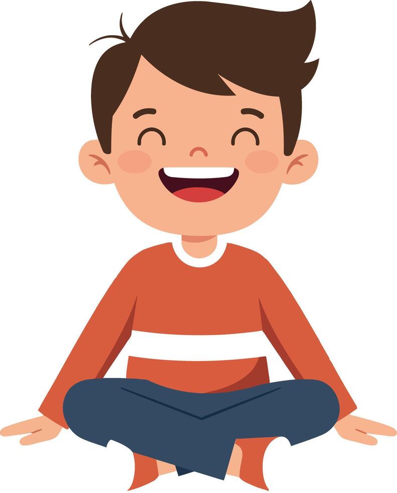 Happy child sitting cross-legged in a playful flat art vector