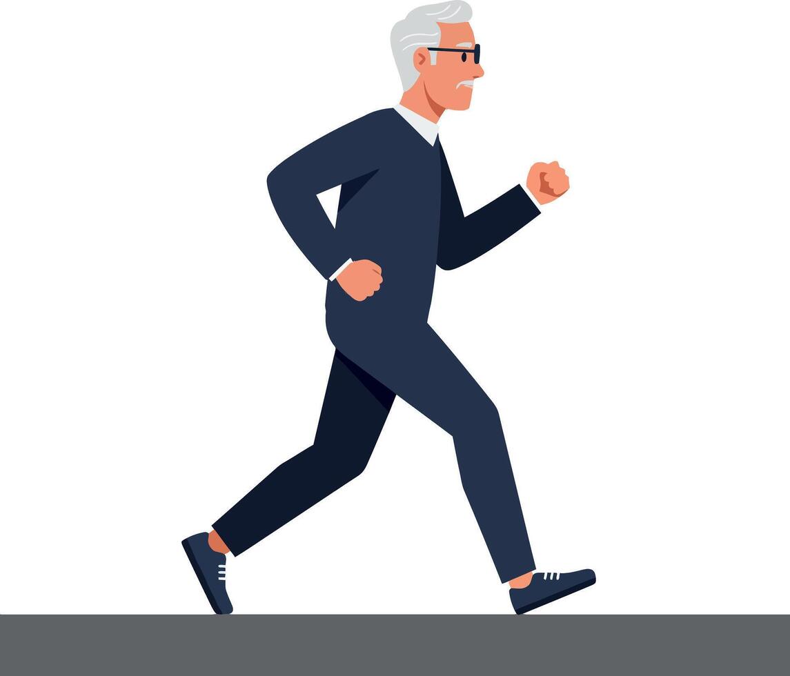 Elderly man jogging in a flat minimal style art vector