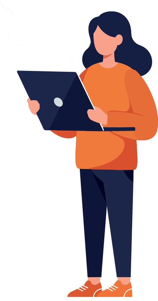 Person holding laptop in flat style illustration design vector