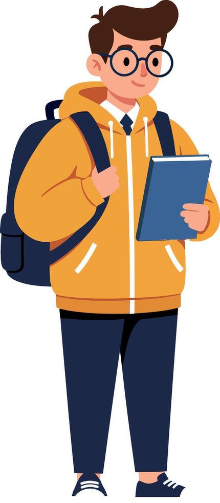 Student holding a tablet wearing a yellow hoodie illustration vector