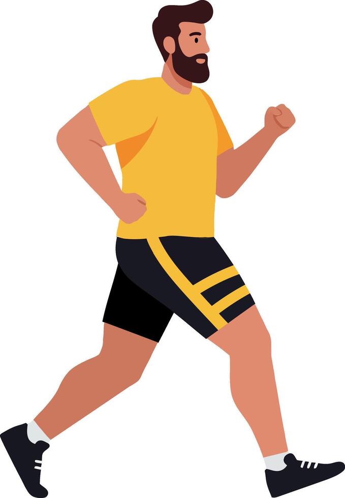 Athletic man jogging in bright yellow shirt flat illustration vector