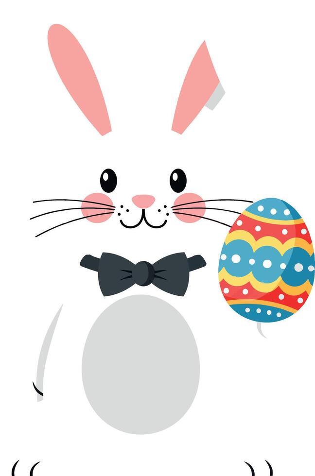 Cute cartoon bunny holding a colorful Easter egg in flat art vector