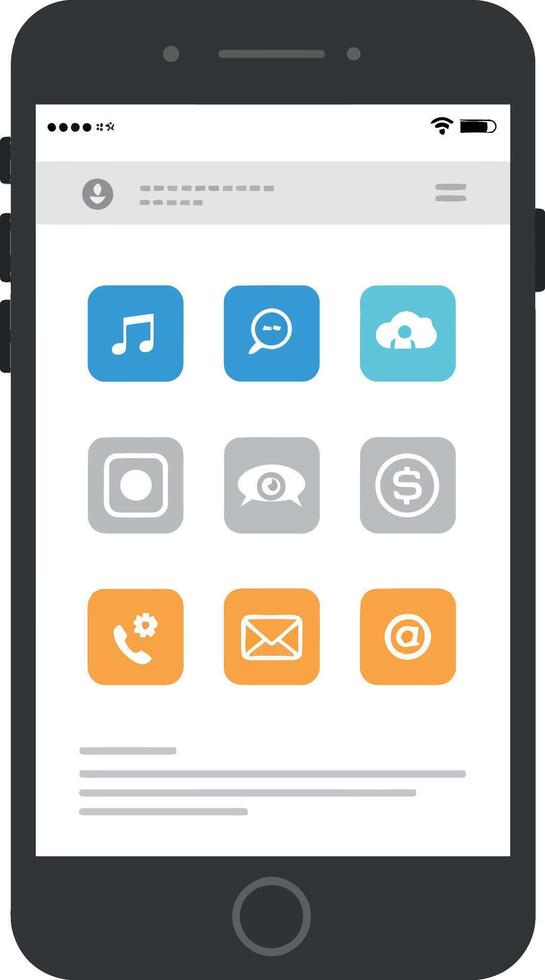 Mobile phone interface design showcasing apps in flat art vector