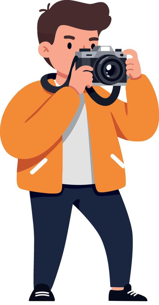 Young man taking photographs in a flat illustration style vector