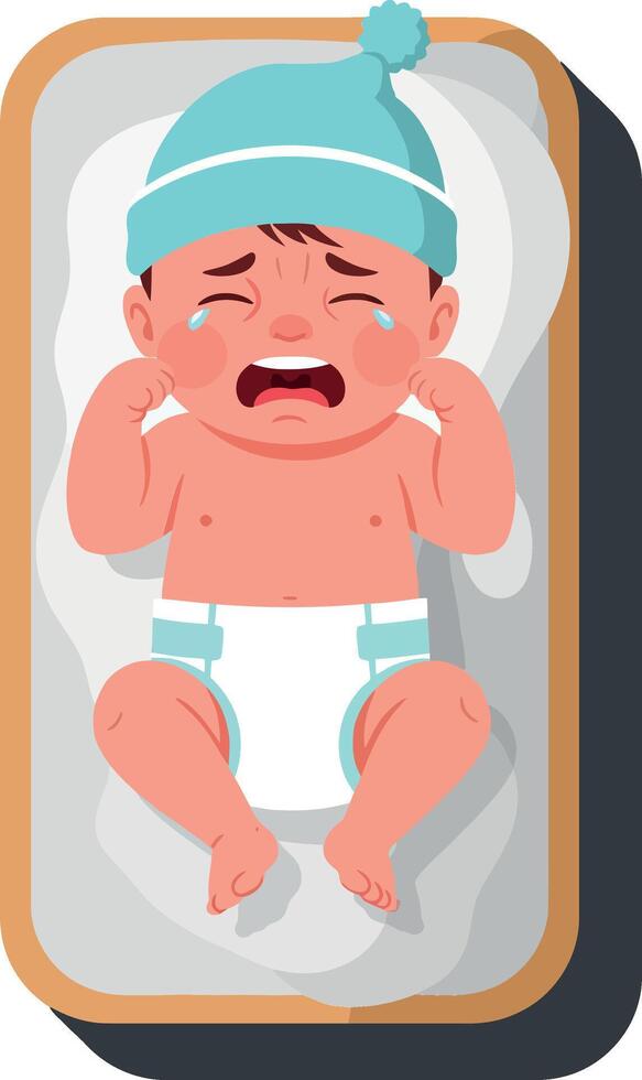 Crying baby character design in flat style illustration vector