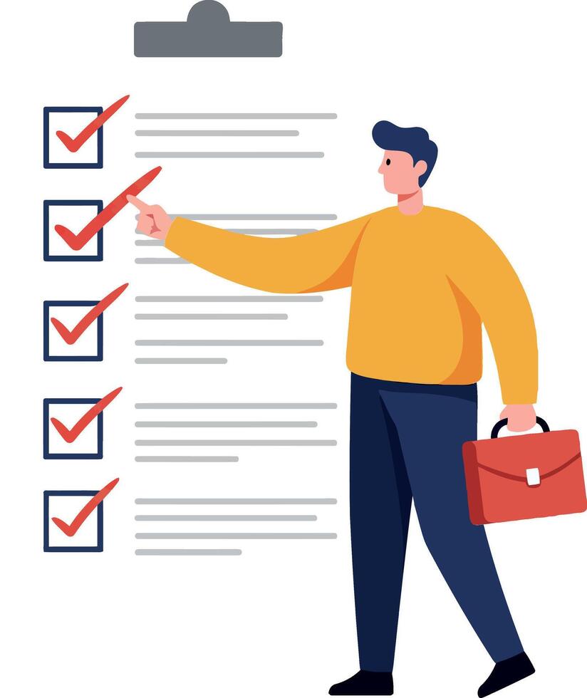 Person with checklist marking items in flat illustration vector