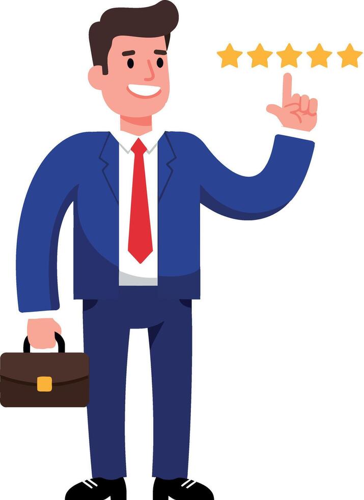 Businessman in suit showing five stars flat illustration vector