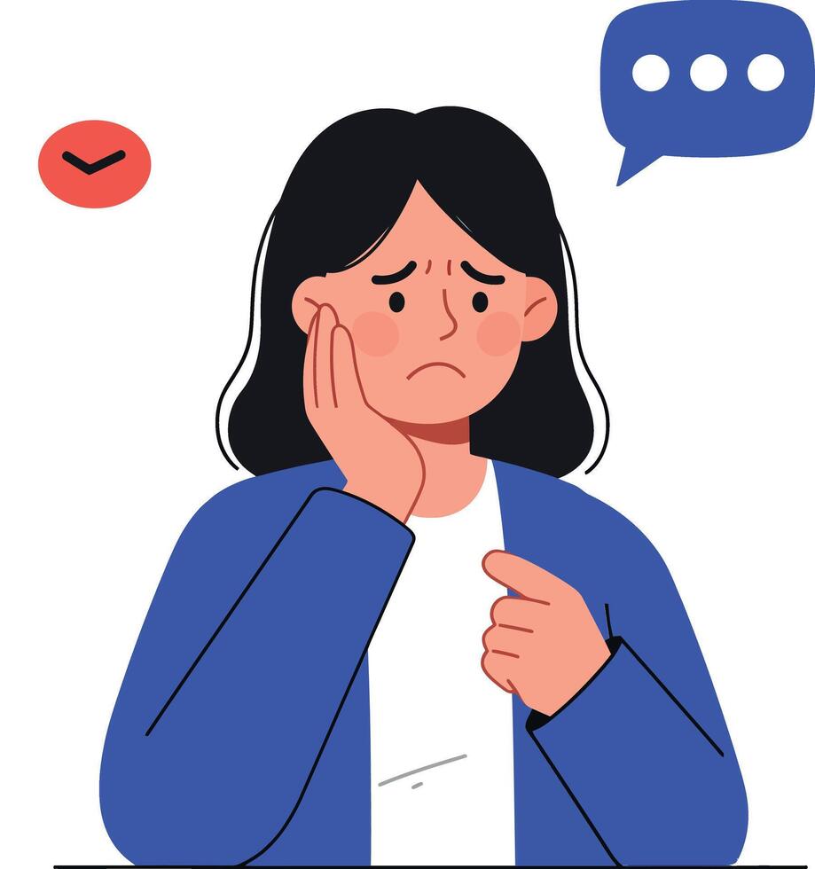 Woman with worried expression in flat art style illustration vector