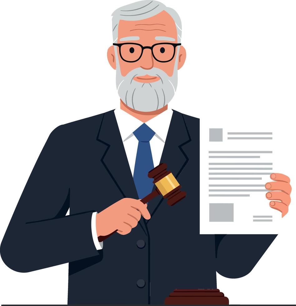 Judge holding gavel and document in flat art style vector