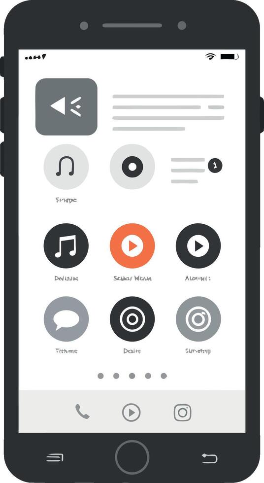 Mobile device displaying music controls in flat art vector