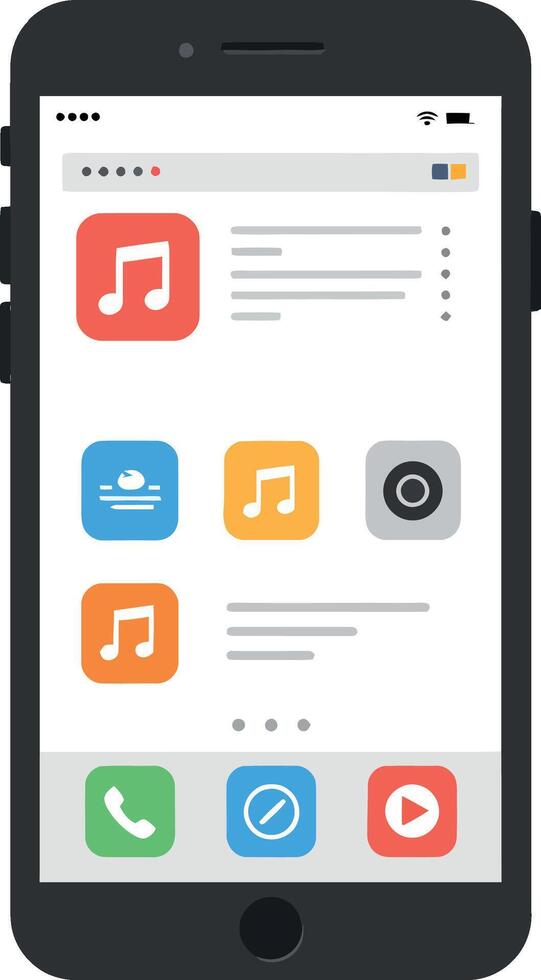Smartphone app interface with colorful icons in flat art vector