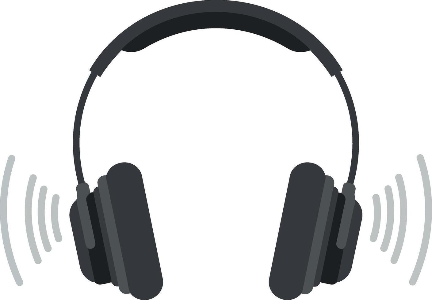 Headphones emitting sound waves in a minimal flat illustration vector