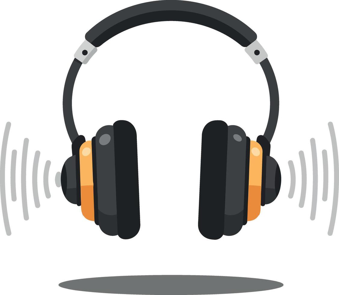 Headphones emitting sound waves in flat minimal art vector