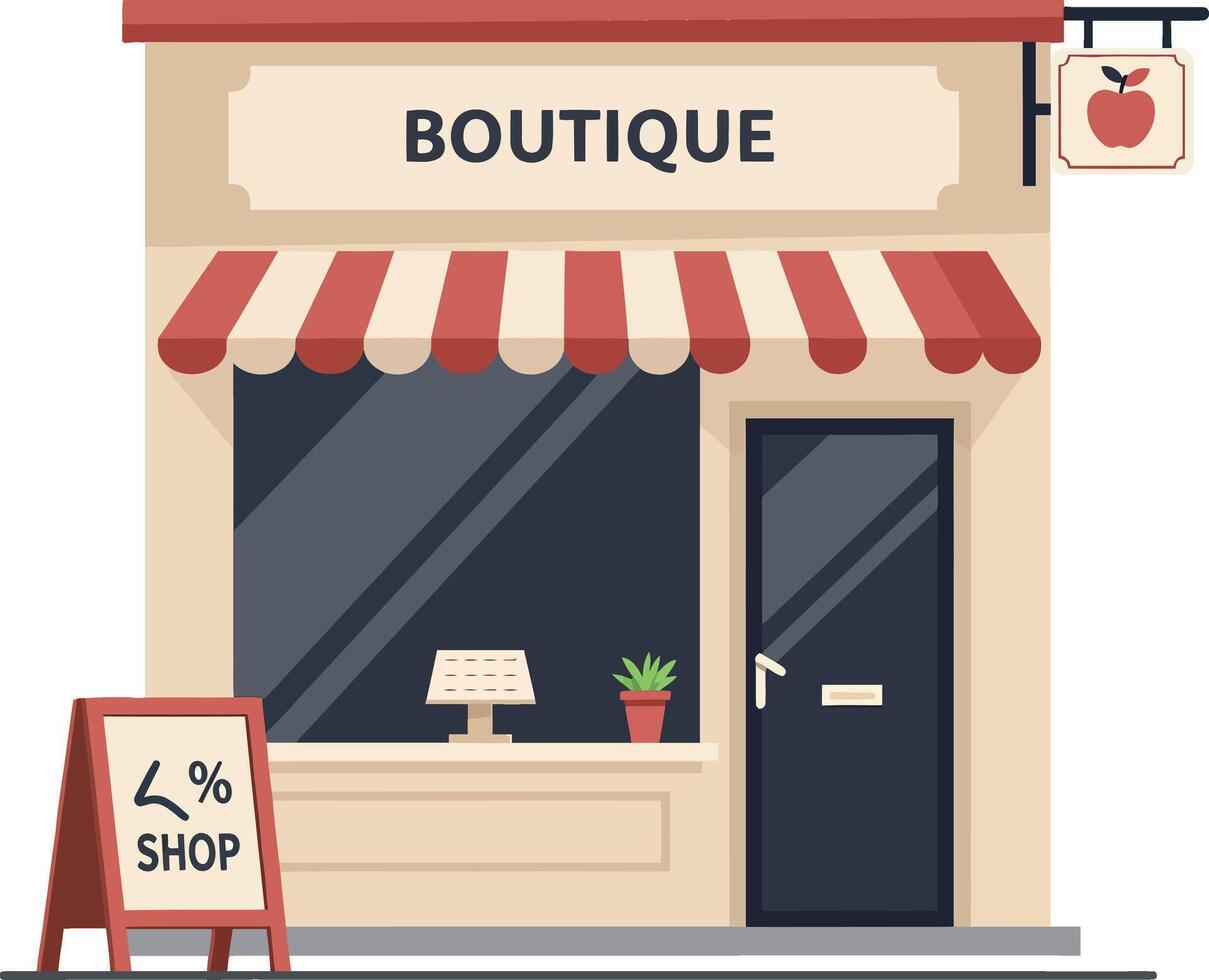 Boutique shop front design in minimal flat art vector
