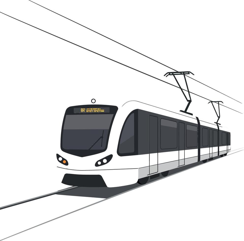 Modern electric train in a minimal flat design illustration vector
