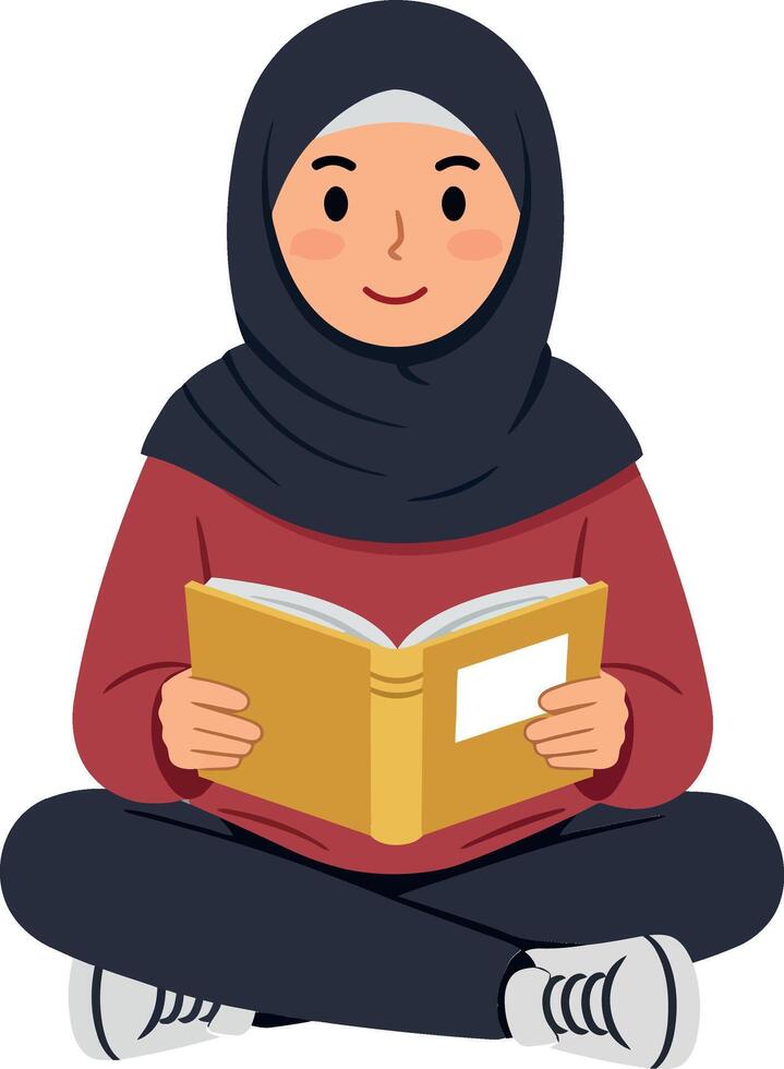 Young girl reading a book in minimal illustration style vector