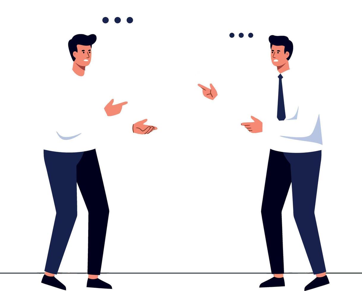 Two business people discussing ideas in flat art vector