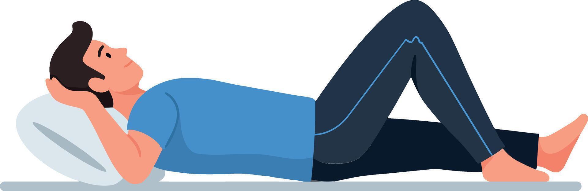 Relaxed man lying on a pillow in flat art vector