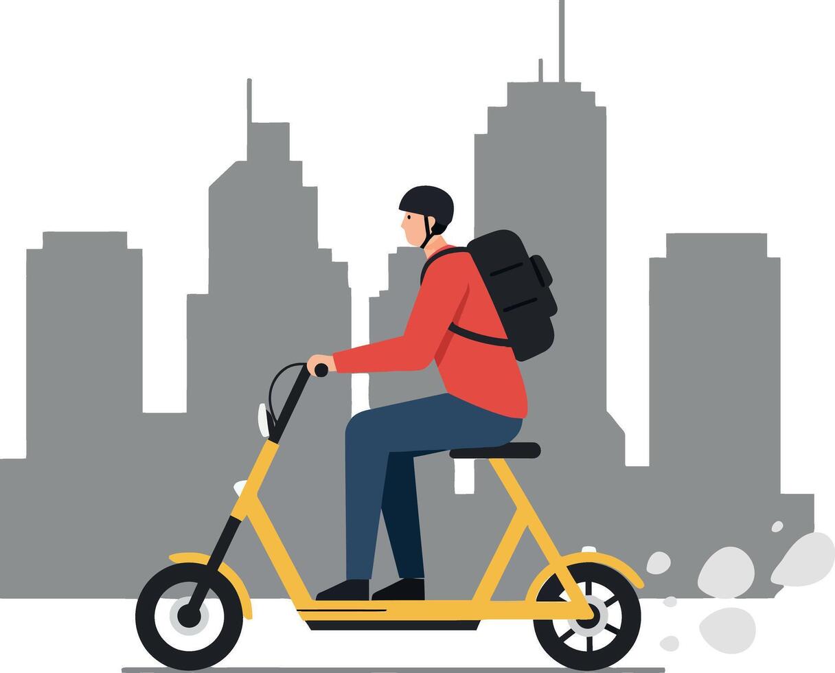 Person riding a yellow electric scooter in flat illustration vector
