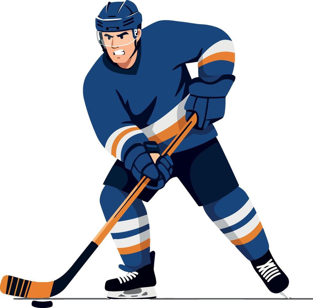 Hockey player in action with detailed flat design art vector