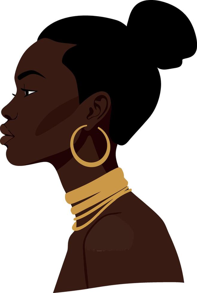 Elegant woman profile with golden accessories in minimal art vector