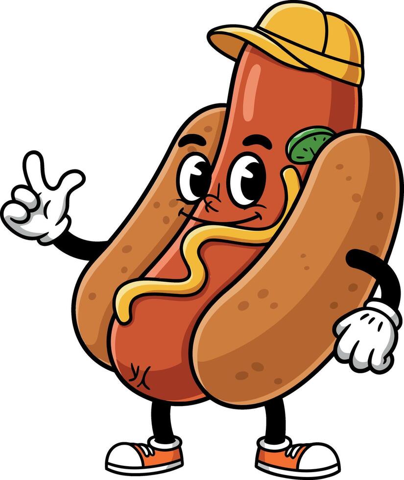 Happy cartoon hot dog character in flat design art vector