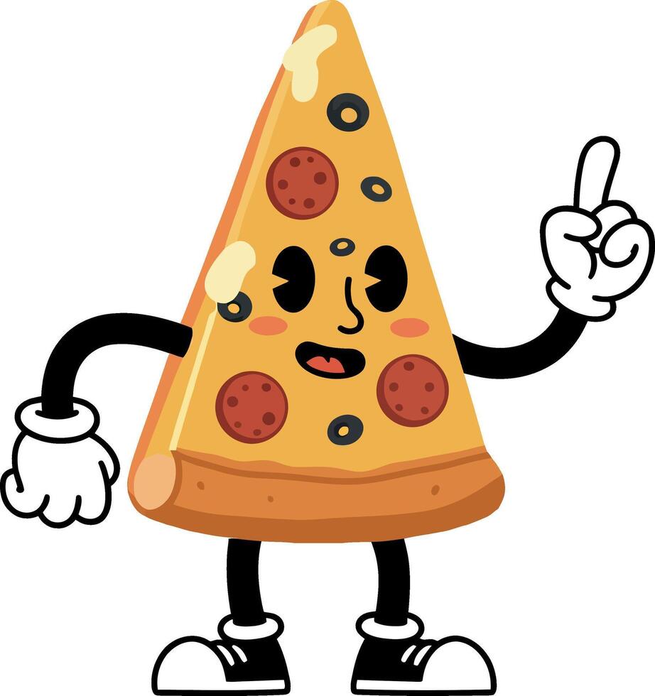 Pizza slice character with playful expression in flat art vector