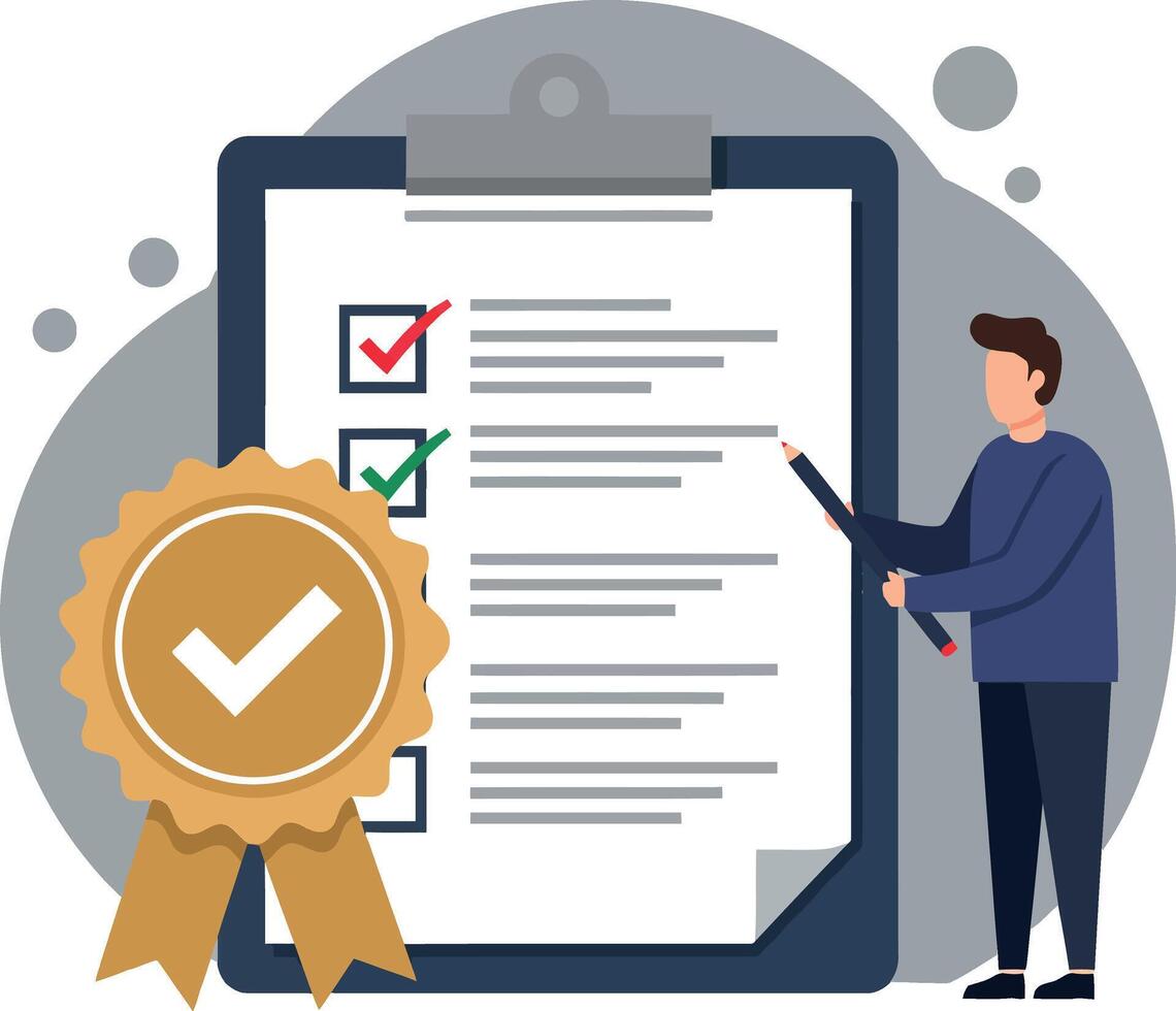Checklist with Completed Tasks and Award Ribbon in Flat Art vector