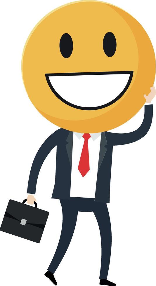 Happy businessman with smiling emoji head in minimal art vector