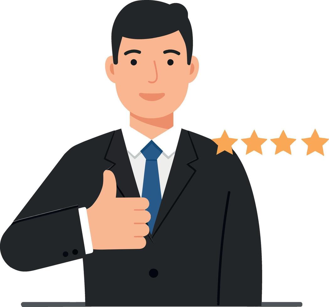 Businessman giving thumbs up in flat minimal art vector