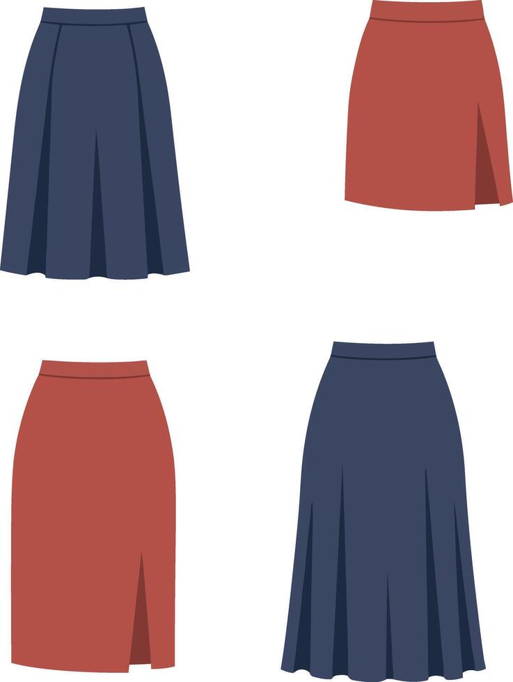 Stylish skirts collection in minimal design showcasing various patterns and colors in illustration vector