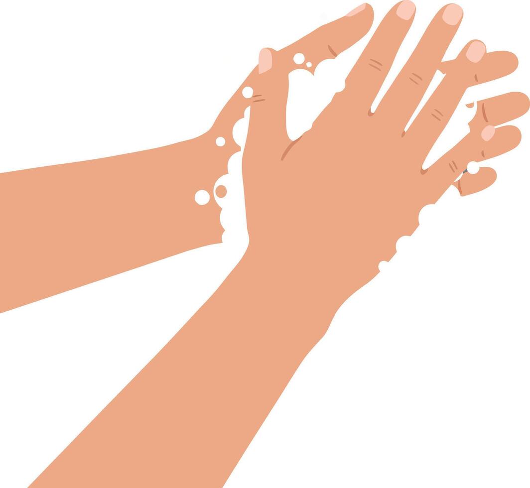 Hands rubbing together with soap bubbles in a clean and hygienic setting, flat illustration vector