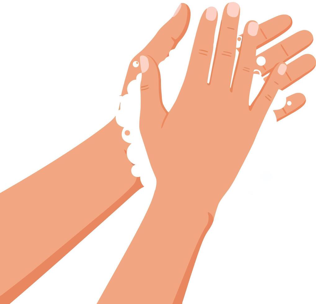 Hands applying soap in a clean and hygienic manner, flat design illustration vector