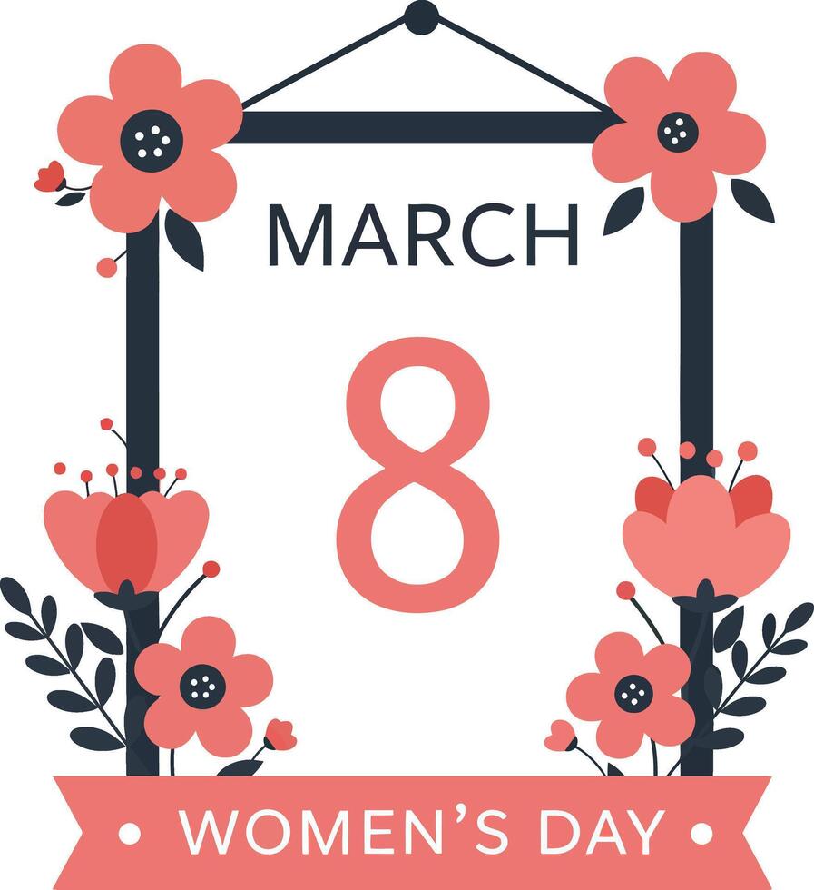 Floral frame design featuring the date March 8 celebrating Womens Day in a minimal illustration vector