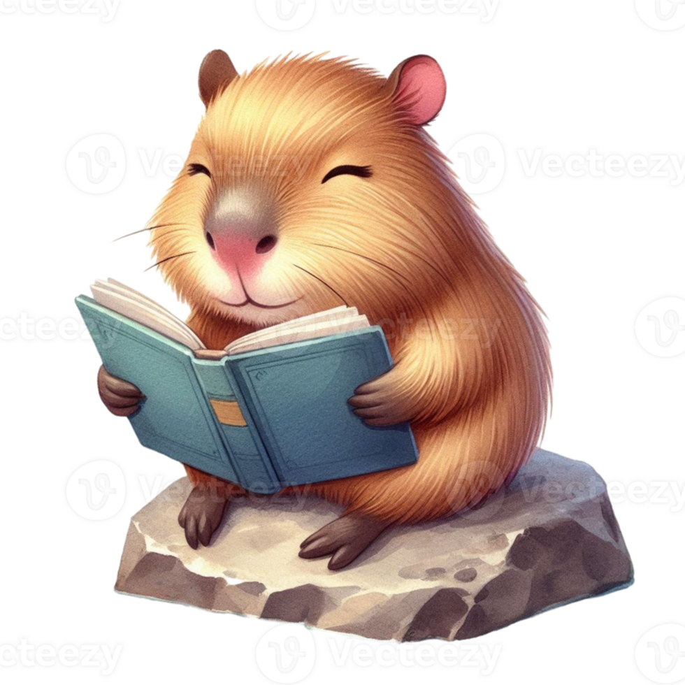 A cute little rat is reading a book png