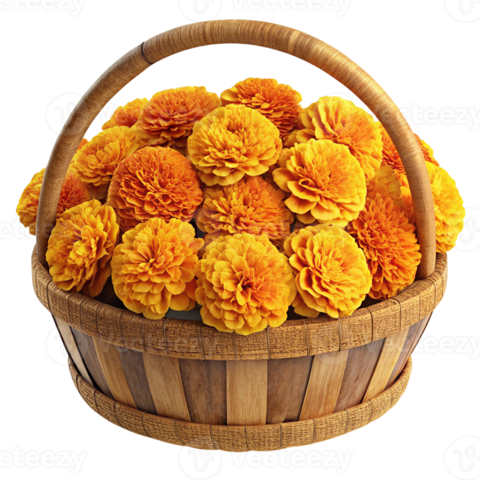A basket filled with orange flowers png