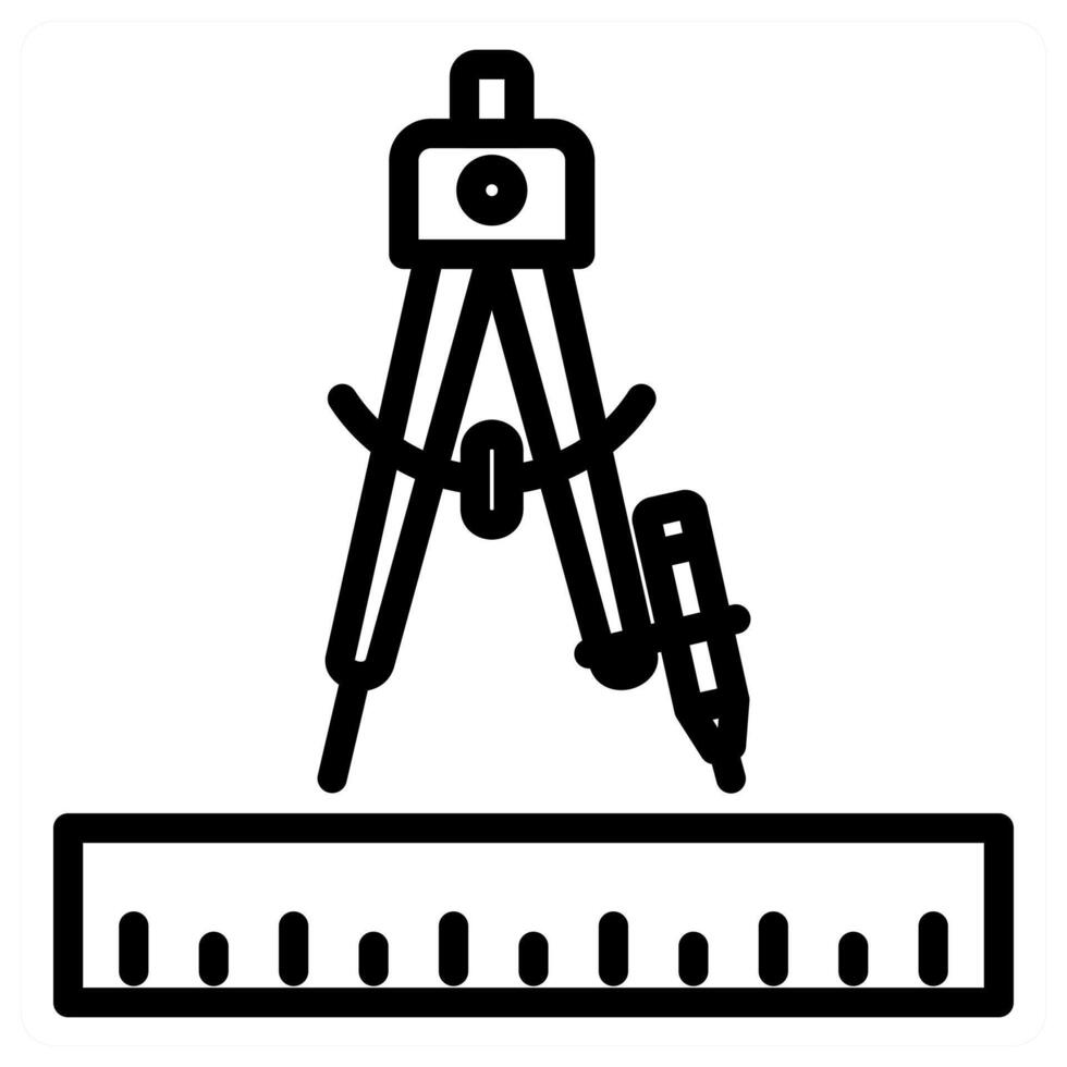 A black and white drawing of a compass and ruler vector