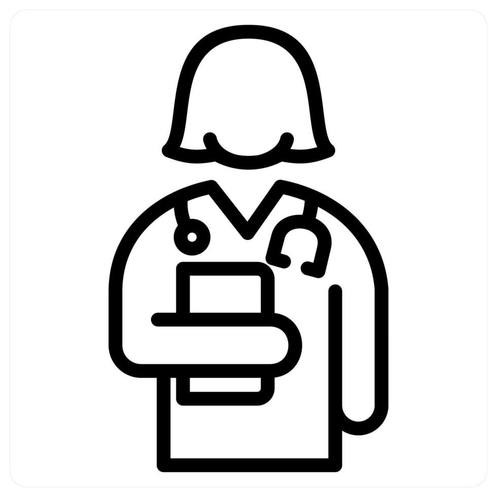 A black and white line icon of a doctor vector